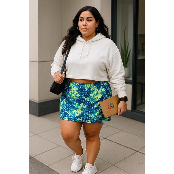 Slazenger XXL Plus Size Golf Skort Blue Yellow Print Pockets Activewear Resort - Picture 1 of 12